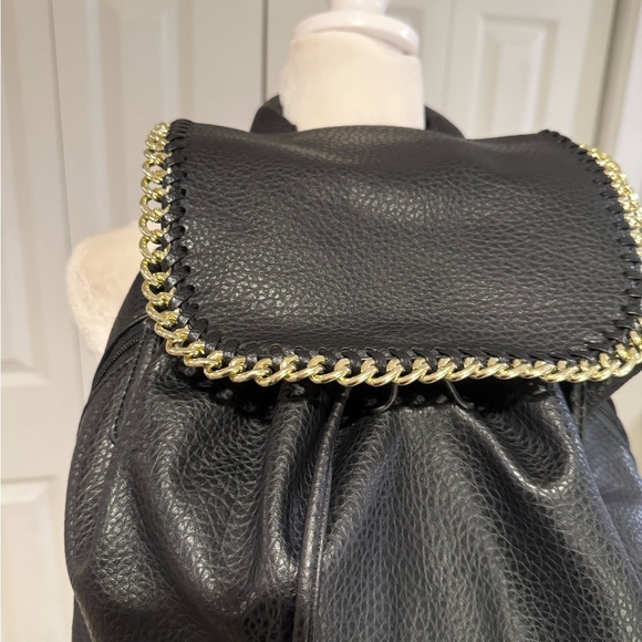 Expressions NYC, Chic Black Faux Leather Backpack with Gold Chain Trim main image 7